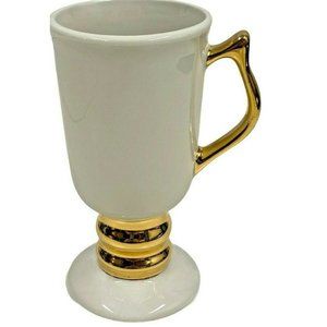 Hall China Pedestal Coffee Mug Cup White Gold Gild